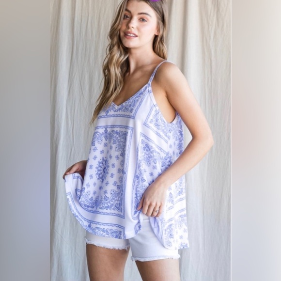 Paisley Spaghetti Strap Top w/ Flowy Hem - Picture 5 of 9